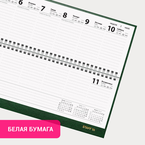 Планинг датированный 2026 300х130 мм, STAFF, гребень, обложка бумвинил, 64 л., зеленый, 117361