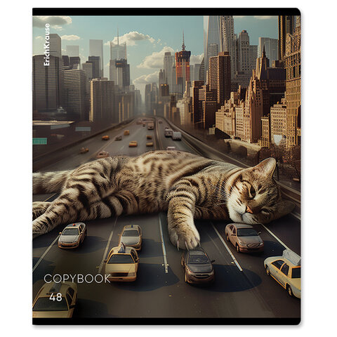 Тетрадь А5, 48 л., ERICH KRAUSE, скоба, клетка, глянцевая ламинация, "Big City Cats" (микс в спайке), 63317