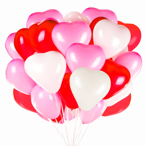 Шары воздушные в форме сердца ЗОЛОТАЯ СКАЗКА, 10" (25 см), КОМПЛЕКТ 50 штук, 3 цвета, пакет, 105008