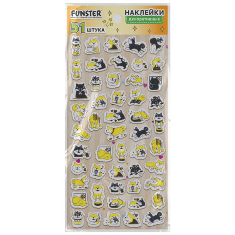 Наклейки декоративные "Забавные зверята", 17,5х9 см, ассорти 4 видов, FUNSTER (ФАНСТЕР), 666097