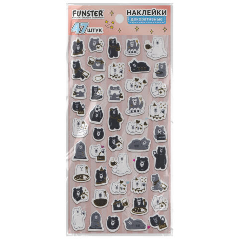 Наклейки декоративные "Забавные зверята", 17,5х9 см, ассорти 4 видов, FUNSTER (ФАНСТЕР), 666097