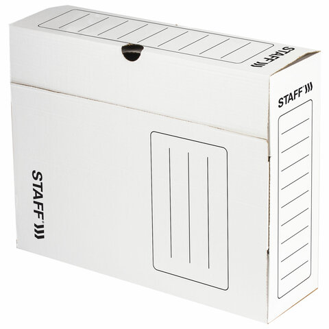 Короб архивный с клапаном А4 (260х325 мм), 100 мм, до 900 листов, микрогофрокартон, БЕЛЫЙ, STAFF, 128863
