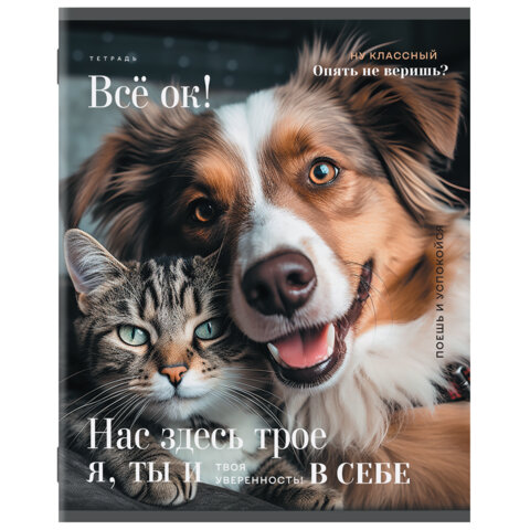 Тетрадь А5, 48 л., STAFF, скоба, клетка, офсет №2 ЭКОНОМ, обложка картон, КОТЫ_АССОРТИ, 405627