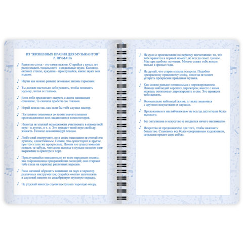 Дневник для музыкальной школы 48 листов, гребень, пластиковая обложка, картон, BRAUBERG, "Музыка", 107515