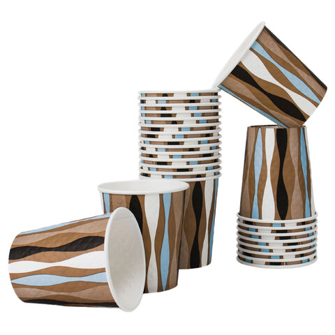 Стакан одноразовый бумажный 250/280 мл, диаметр 80 мм, конгрев/печать, "Волна", КОМПЛЕКТ 50 шт., WELDAY (ВЭЛДЭЙ), 702698