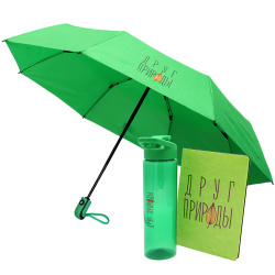 Набор ДРУГ ПРИРОДЫ, зелёный (Пластиковая бутылка, Блокнот А5, Противоштормовой зонт)
