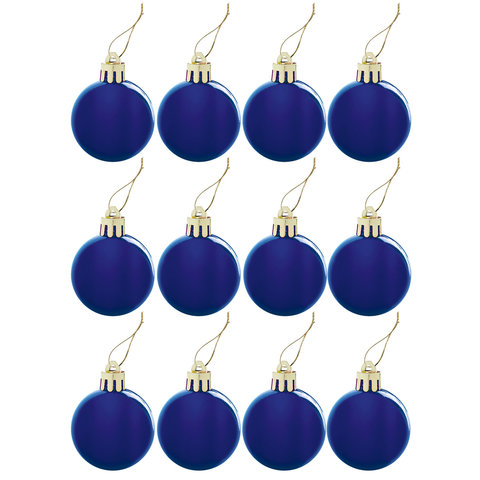 Шары ёлочные 12 шт., 4 см, "Solid Color", пластик, СИНИЕ, глянец, ЗОЛОТАЯ СКАЗКА, 591122