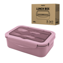 Ланч-бокс контейнер 2 секции 3+1 отделение 1,4л ложка, вилка 7х21х14см, розовый JOYLUX, 609348