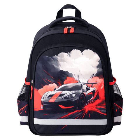 Рюкзак ПИФАГОР SCHOOL, 1 отделение, 3 кармана, "Revving car", 38x28х14 см, 274439