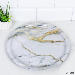 Поднос круглый 28 см Белый мрамор / DR-400 /уп 100/