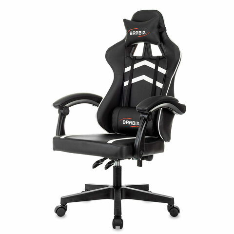Кресло компьютерное BRABIX "Shooter GM-123", 2 подушки, экокожа, черное/белое, 533191