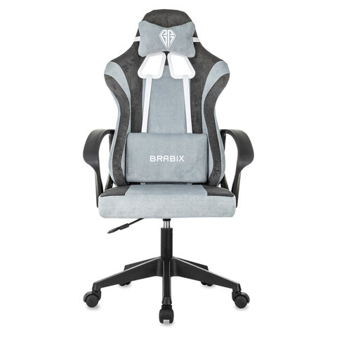 Кресло компьютерное BRABIX "Forcer GM-127", 2 подушки, ткань, серое/светло-голубое, 533214