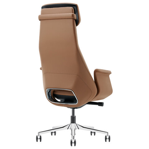 Кресло HAWASAN PREMIUM "STELLAR EX-840", синхромеханизм, алюминий, экокожа, коричневое, 533242