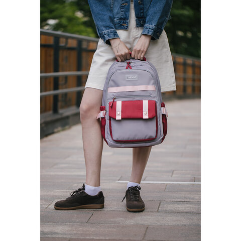 Рюкзак HEIKKI GOODLY (ХЕЙКИ) универсальный, 2 отделения, отделение для ноутбука, серый/красный, 46x33x18 см, 273869