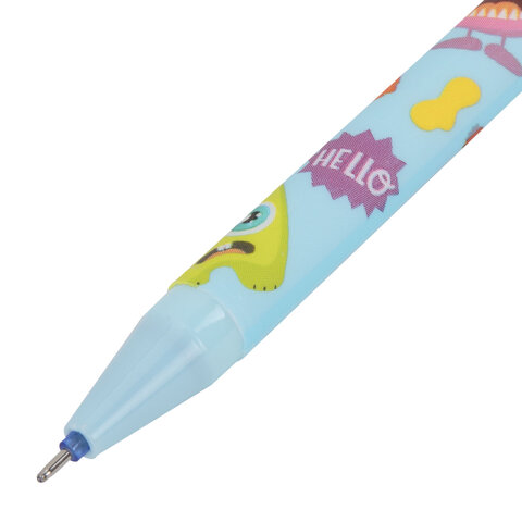 Ручка стираемая гелевая с принтом ЮНЛАНДИЯ "МОНСТРИКИ", СИНЯЯ, корпус ассорти, игольчатый наконечник 0,5 мм, линия 0,35 мм, 144411