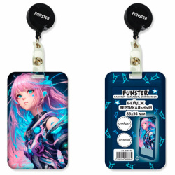 Бейдж вертикальный с 3D печатью "Аниме" (85х54 мм), с рулеткой, СЛАЙДЕР, FUNSTER, 238840