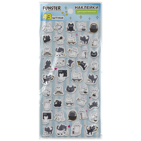 Наклейки декоративные "Забавные зверята", 17,5х9 см, ассорти 4 видов, FUNSTER (ФАНСТЕР), 666097