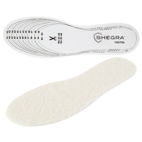 Стельки для обуви ЗИМНИЕ, УНИВЕРСАЛЬНЫЙ размер RU 34-45 / EU 35-46 с линиями выреза, SHEGRA (ШЕГРА), 700755