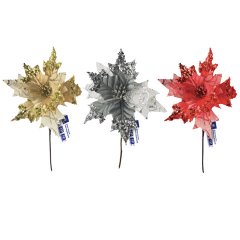 Украшение елочное 1 шт., "Цветок", диаметр 22 см, длина 20 см, ассорти 3 дизайна, ЗОЛОТАЯ СКАЗКА, 592420