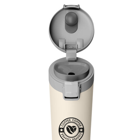 Термокружка 380 мл JOYLUX (ДЖОЙЛЮКС) CLASSIC COFFEE, нержавеющая сталь SUS304, бежевый с принтом, 700273