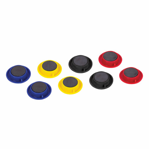 Магниты диаметром 30 мм, КОМПЛЕКТ 8 штук, цвет АССОРТИ, в блистере, BRAUBERG, 230758