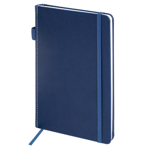 Блокнот А5 135x212 мм BRAUBERG "Edge", под кожу, резинка, держатель, 80 л., клетка, синий, 117149