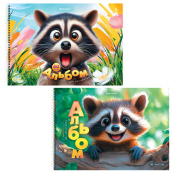 Альбомы для рисования ДЭК, А4, 40 л., КОМПЛЕКТ 2 шт., гребень, глянцевый лак, BRAUBERG, 200х290 мм, "Енотик", 107738