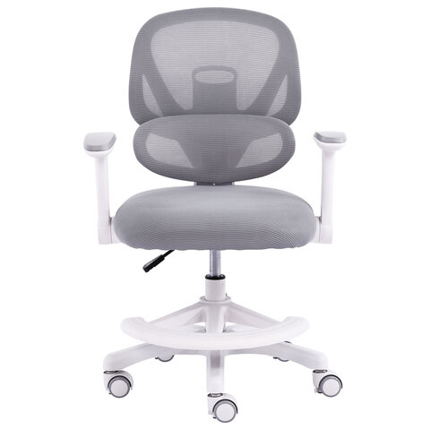 Кресло детское с подставкой для ног BRABIX KIDS "MG-220", сетка/ткань TW, серое, 533315
