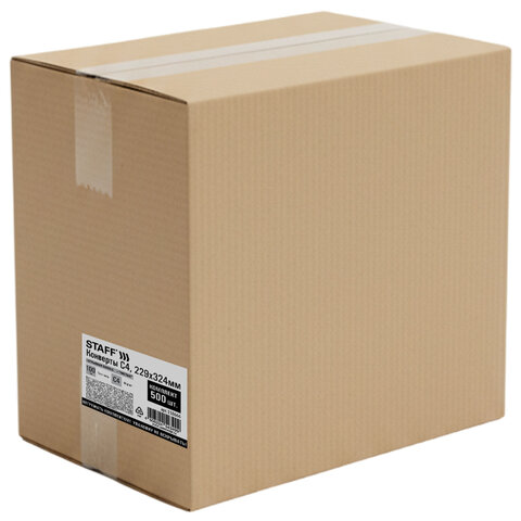 Конверты С4 (229х324 мм), отрывная лента, 100 г/м2, КОМПЛЕКТ 500 шт., STAFF, 118666