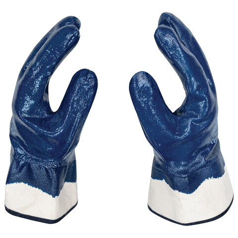 Перчатки хлопковые SCAFFA NBR4530, маслобензостойкие, облив нитрил, крага, размер 11 (XXL), синие, 00-00012462