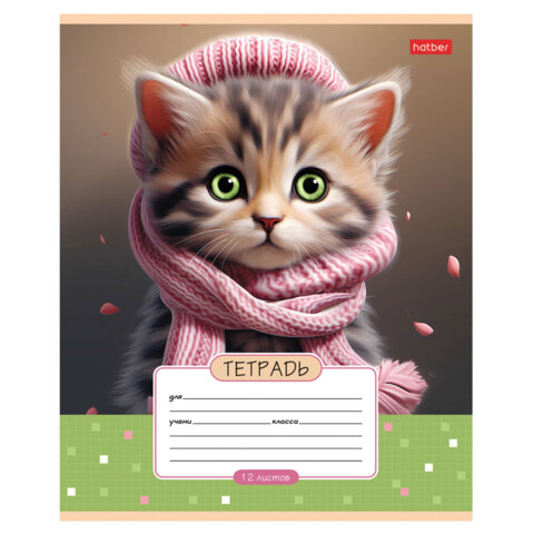 Тетрадь 12л. HATBER клетка, обложка картон, Мы-котики! (микс в спайке), 12Т5В1