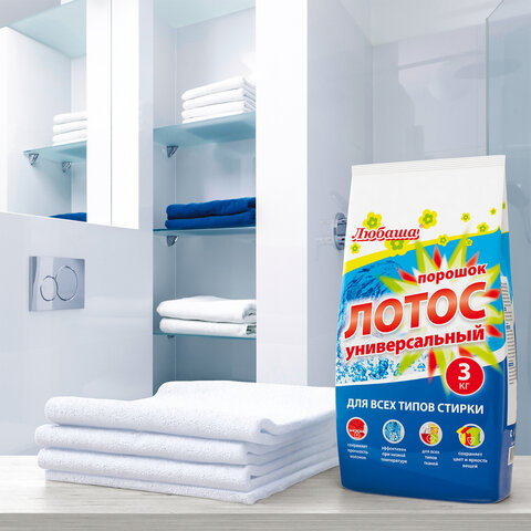 Стиральный порошок автомат 3 кг ЛЮБАША "ЛОТОС", для всех типов тканей, 880603