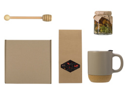 Подарочный набор с чаем, кружкой, медом и ложкой для меда, Цвет бежевый