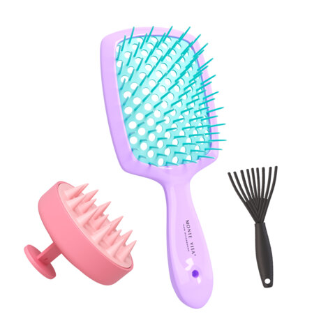 Расческа для волос массажная 20х8,5см, массажер и щетка для чистки В ПОДАРОК белая MONTE VITA (МОНТЕ ВИТА), 457431