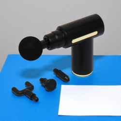 Массажный пистолет GTA портативный аккумуляторный, черный, 4 насадки