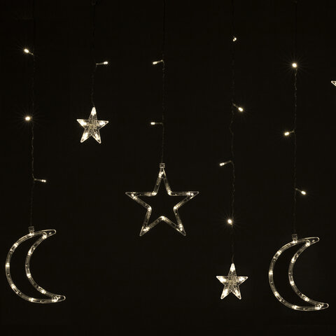 Электрогирлянда-занавес комнатная "Звезды, луна", 3х0,8 м,120 LED, тёплый белый, 220 V, контроллер, ЗОЛОТАЯ СКАЗКА, 591360
