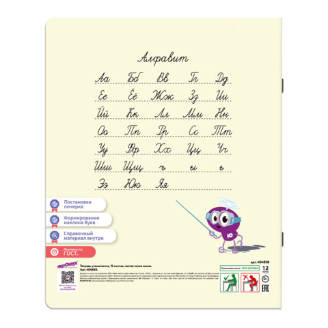 Тетради ДЭК 12 л. КОМПЛЕКТ 10 шт. ПРОПИСЬ № 2 частая косая линия, со справкой, ЮНЛАНДИЯ, 404858