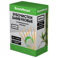 Зубочистки бамбуковые 1000 шт. в индивидуальной упаковке, BOOMHOUSE (БУМХАУС), 701950