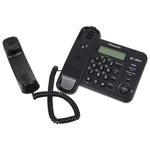 Телефон PANASONIC KX-TS2356RUB, черный, память 50 номеров, АОН, ЖК-дисплей с часами, тональный / импульсный режим