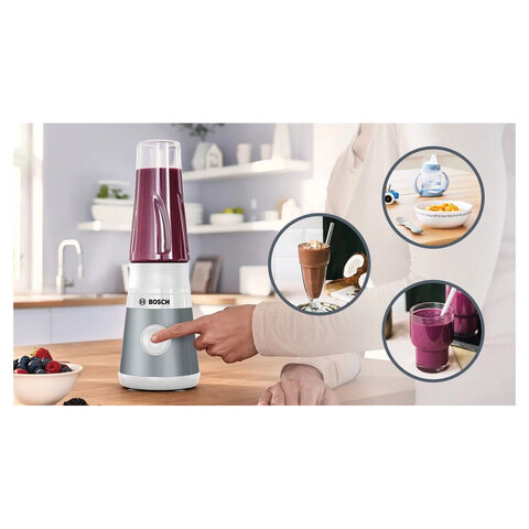 Блендер стационарный BOSCH MMB2111T, 450 Вт, 1 скорость, чаша 0,6 л, пластик, серебристый