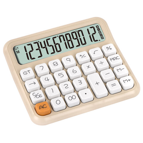 Калькулятор настольный BRAUBERG KW-1000-BG (152x132 мм), 3D-кнопки, 12 разрядов, бежевый, 272957