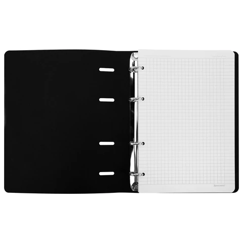 Тетрадь на кольцах БОЛЬШАЯ А4, 240х310 мм, 120 л., под кожу, BRAUBERG VISTA, "Minimal", черный, 405203