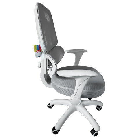 Кресло детское с поясничной поддержкой BRABIX KIDS "MG-225", сетка/ткань TW, серое, 533318