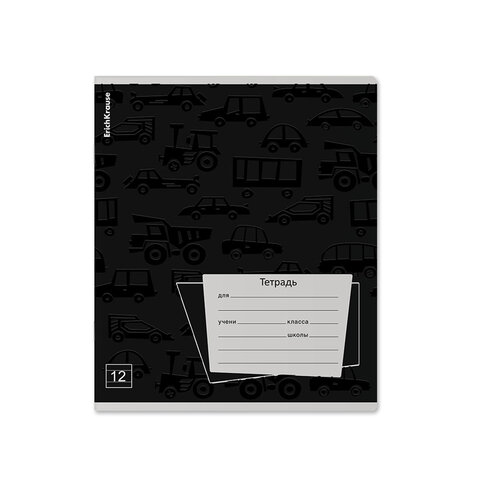 Тетрадь 12 л., линия, выборочный УФ-лак, ERICH KRAUSE, "Black Pattern" (микс в спайке), 60535
