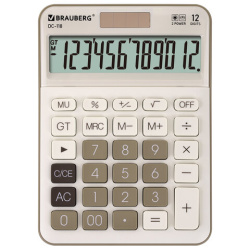 Калькулятор настольный BRAUBERG DC-118-BG (175х126 мм), 12 разрядов, двойное питание, бежевый, 272963