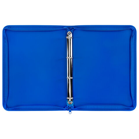 Папка объемная на молнии пластиковая на 4 кольцах, 35 мм, А4, BRAUBERG PIXEL, темно-синяя, 0,7 мм, 273080