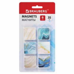 Магниты квадратные стеклянные 35 мм для досок магнитно-маркерных, НАБОР 6 шт., "Мрамор", BRAUBERG Glass, блистер, 272512