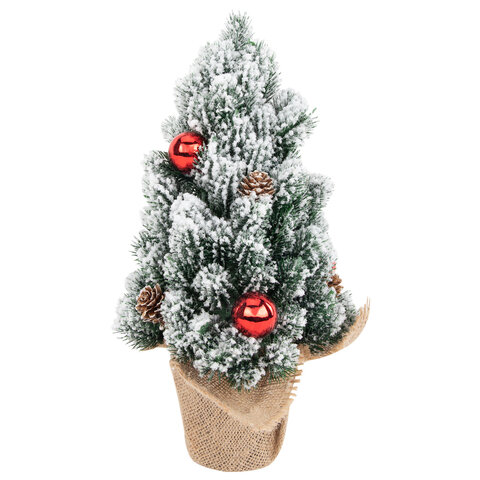 Ель новогодняя искусственная 32 см, заснеженная с декором, литой ПЭТ, ЗОЛОТАЯ СКАЗКА, 592514