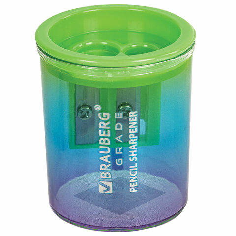 Точилка для классических и утолщенных карандашей BRAUBERG "Grade", 2 отверстия, с контейнером, 271998