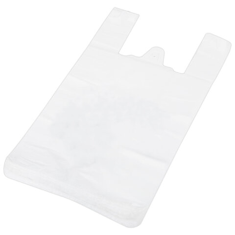 Пакет "майка" КОМПЛЕКТ 100 штук, 28+15х55, ПНД белый, 15 мкм, LAIMA, 700787